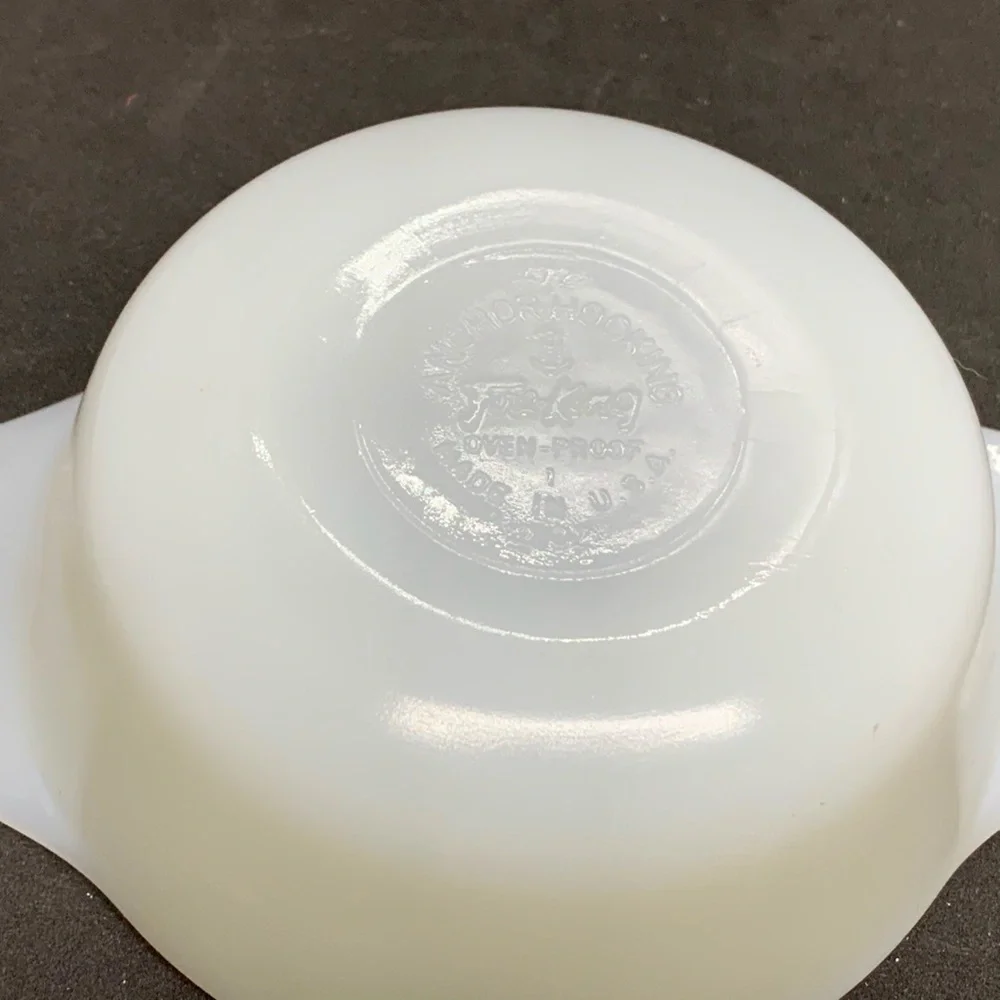 Vintage Fire King AH Milk Glass Mini Casserole Dish Tab Handles USA Cottagecore